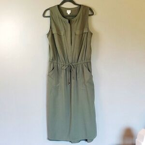 Merona women's khaki green, tie waist midi dress. Size Large